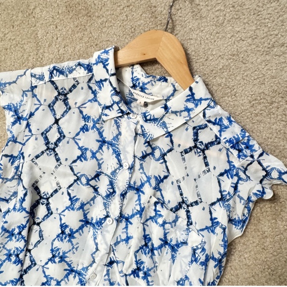 Rebecca Taylor Silk Maxi Dress Button Front Short Flutter Sleeve Blue White Sz 8 - Picture 5 of 16